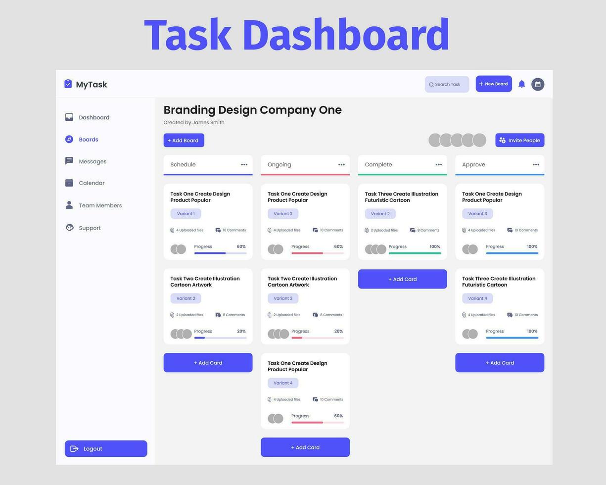 tarea tablero ui equipo adecuado para tarea actividad y proyecto propósito vector