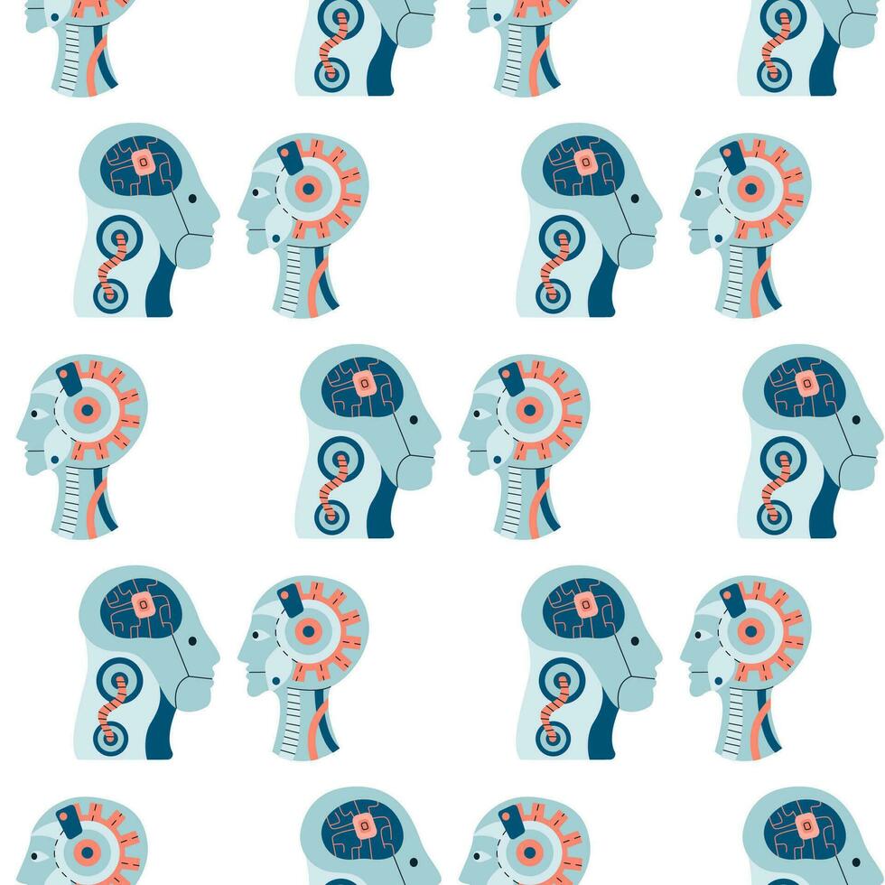 Technology seamless pattern with humanoids robots. vector