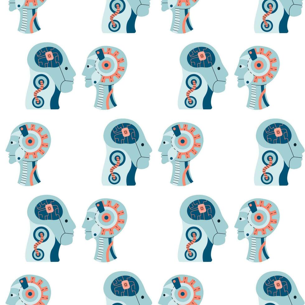 Technology seamless pattern with humanoids robots. vector