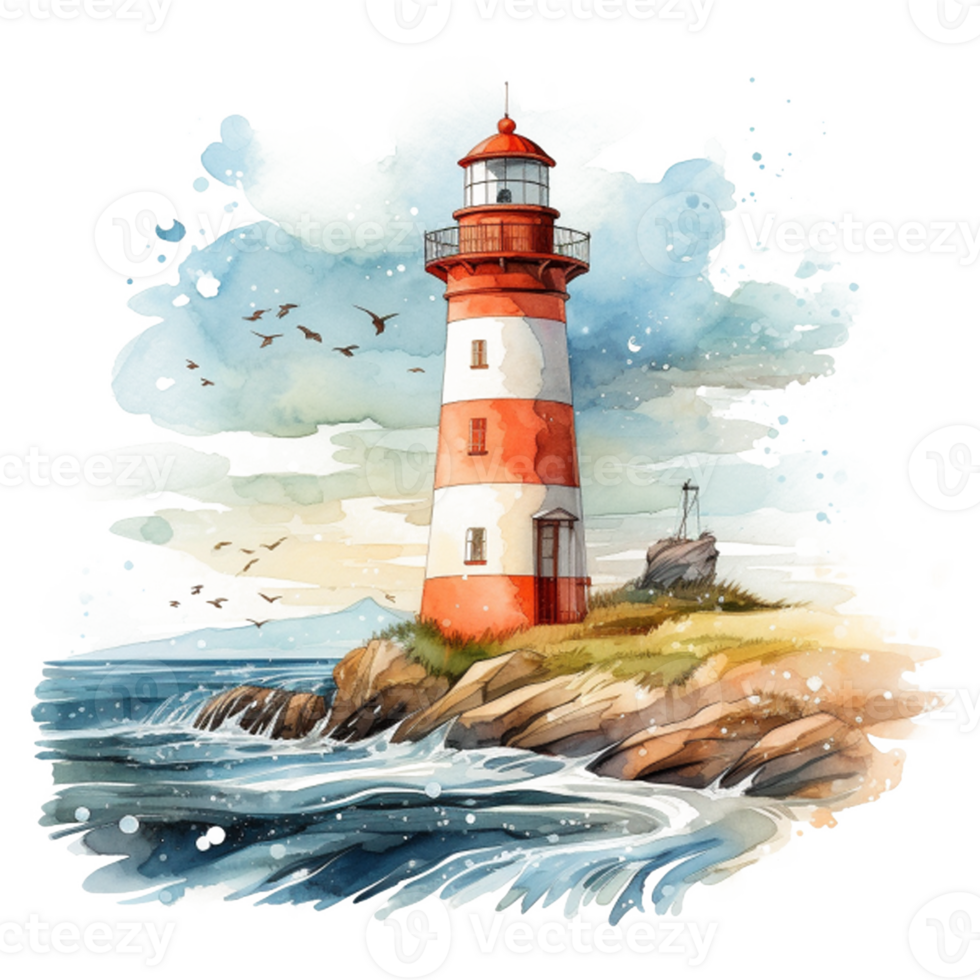 Light House Watercolor AI Generative png