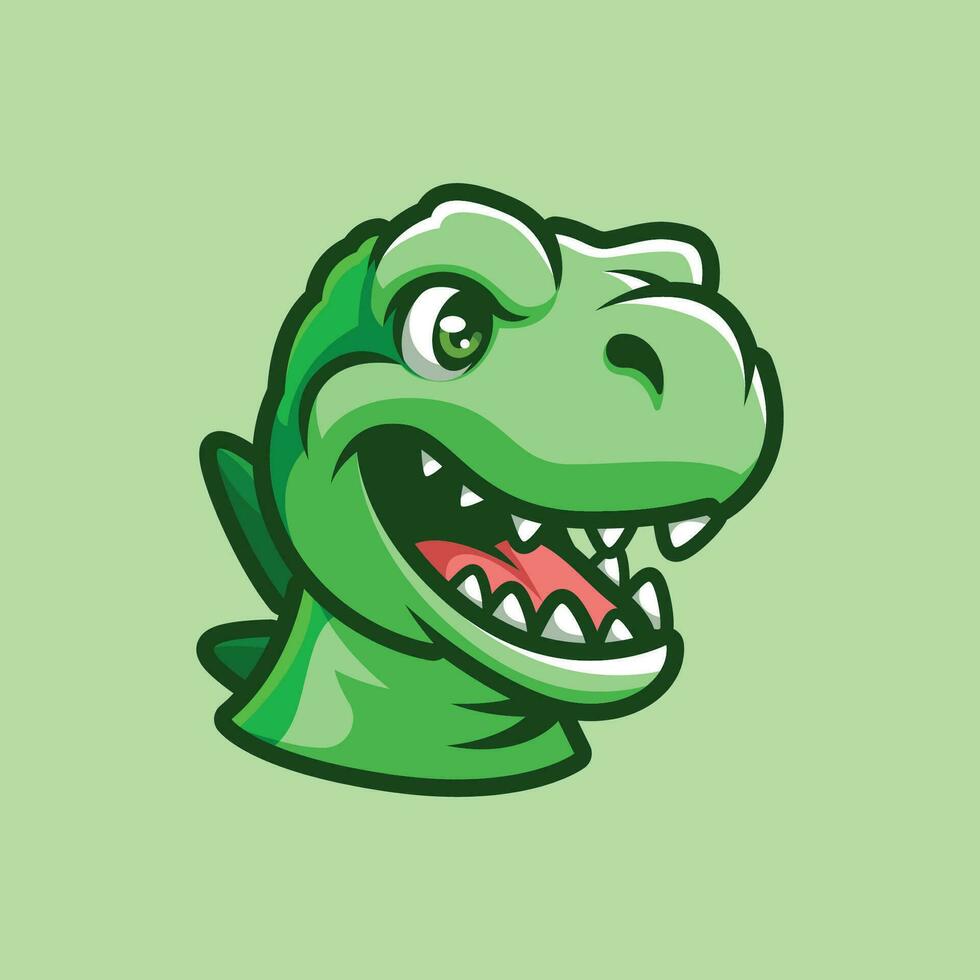 Green Dino Head Cartoon Funny Illustration vector