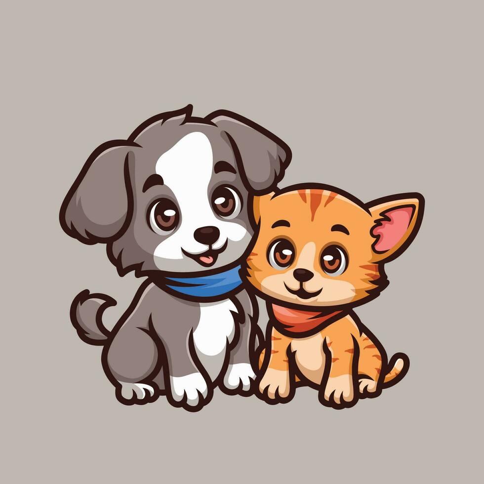 gato y perro dibujos animados ilustración mascota vector