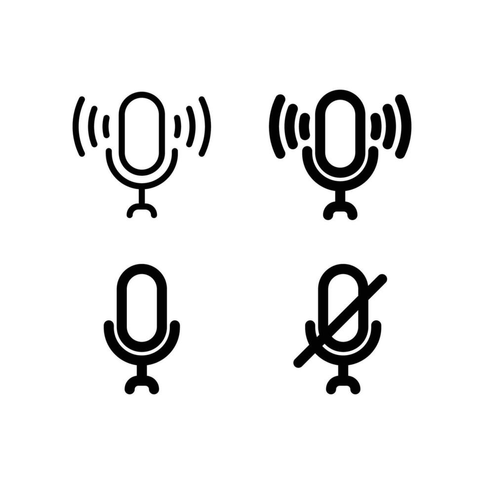 Microphone muted and unmuted icon set. Classic mic shape. Vector design.