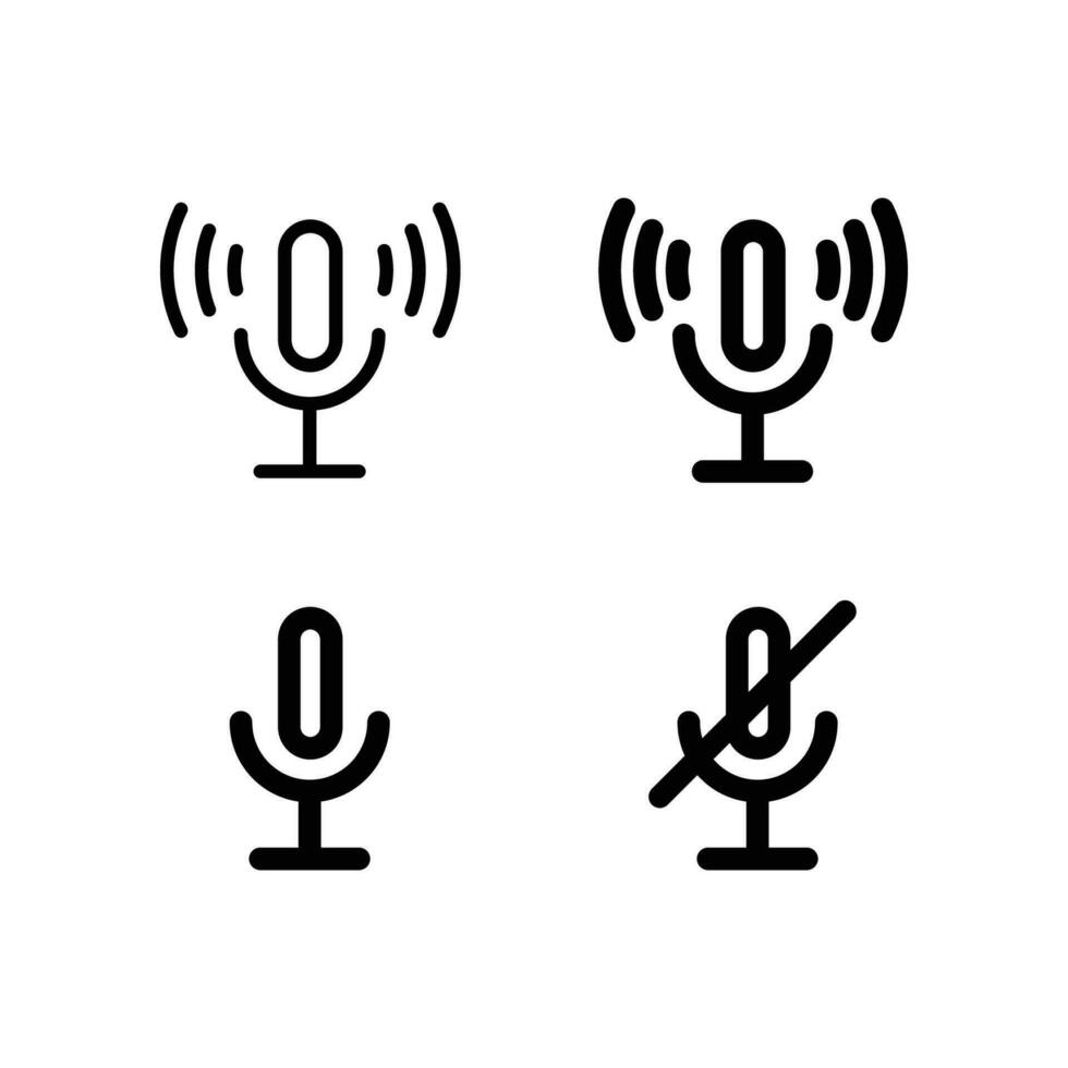 Microphone muted and unmuted icon set. Classic mic shape. Vector design.