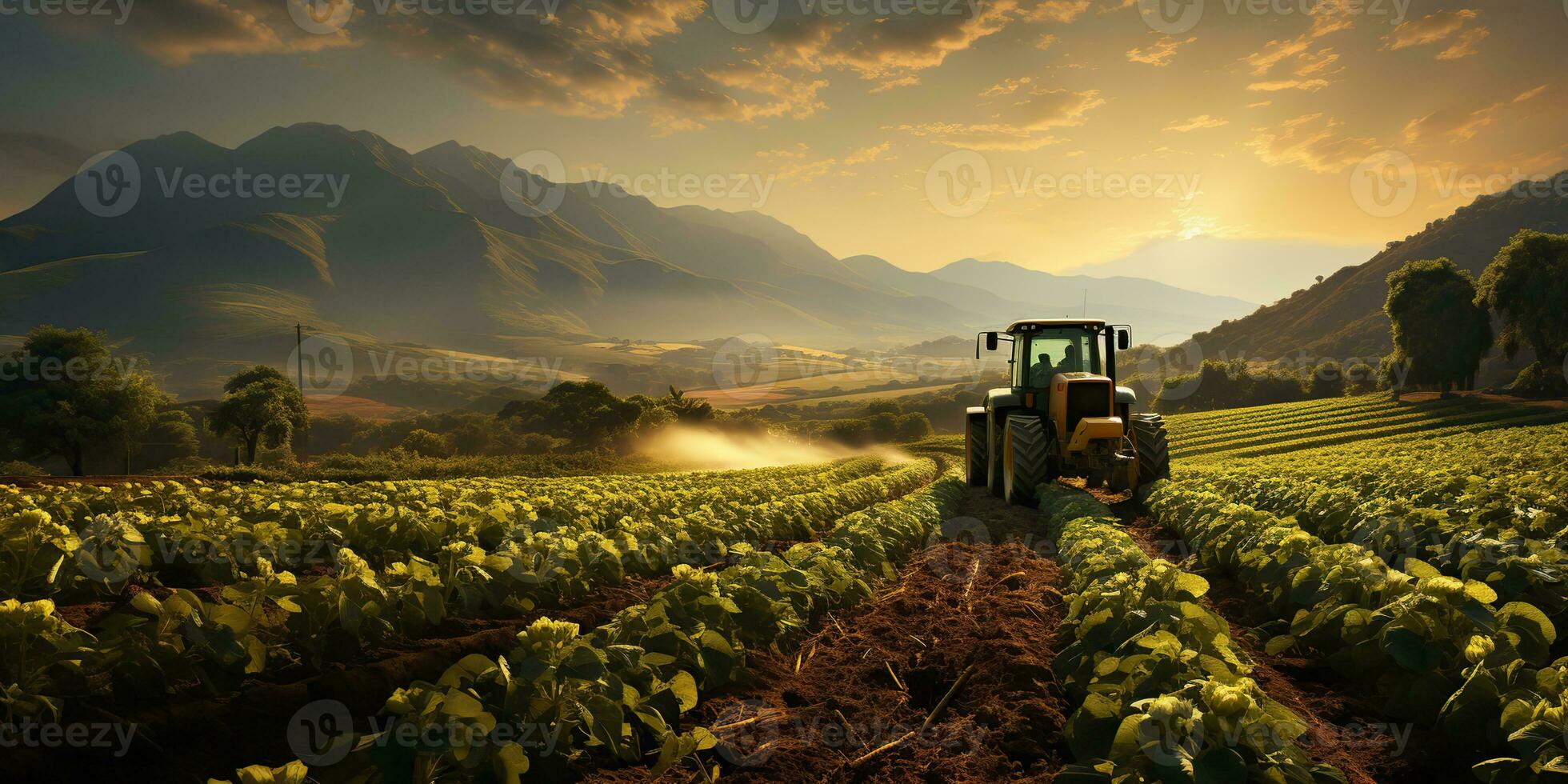 AI Generated. AI Generative. Tractor combine machine on field meadow harvest farming countryside nature outdoor. Graphic Art photo