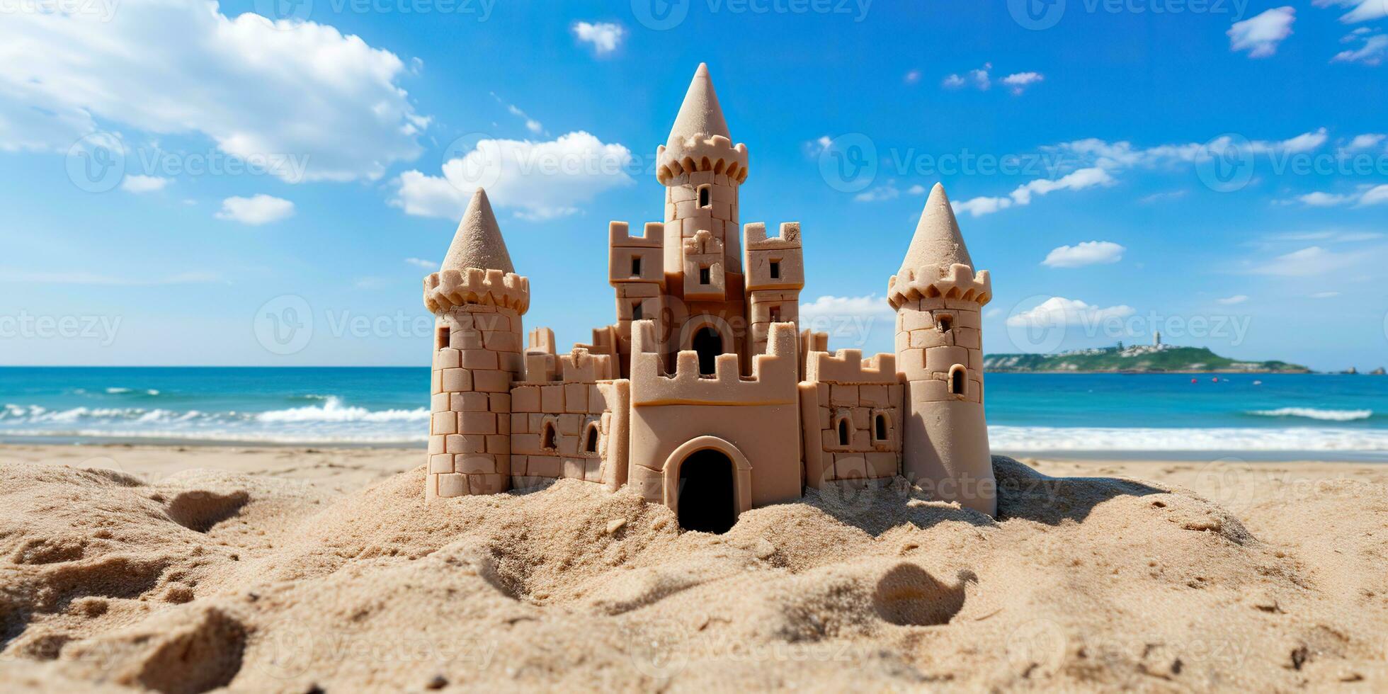 AI Generated. AI Generative. Beautiful fort sand castle. Vacation chill sea ocean vibe. Graphic Art photo