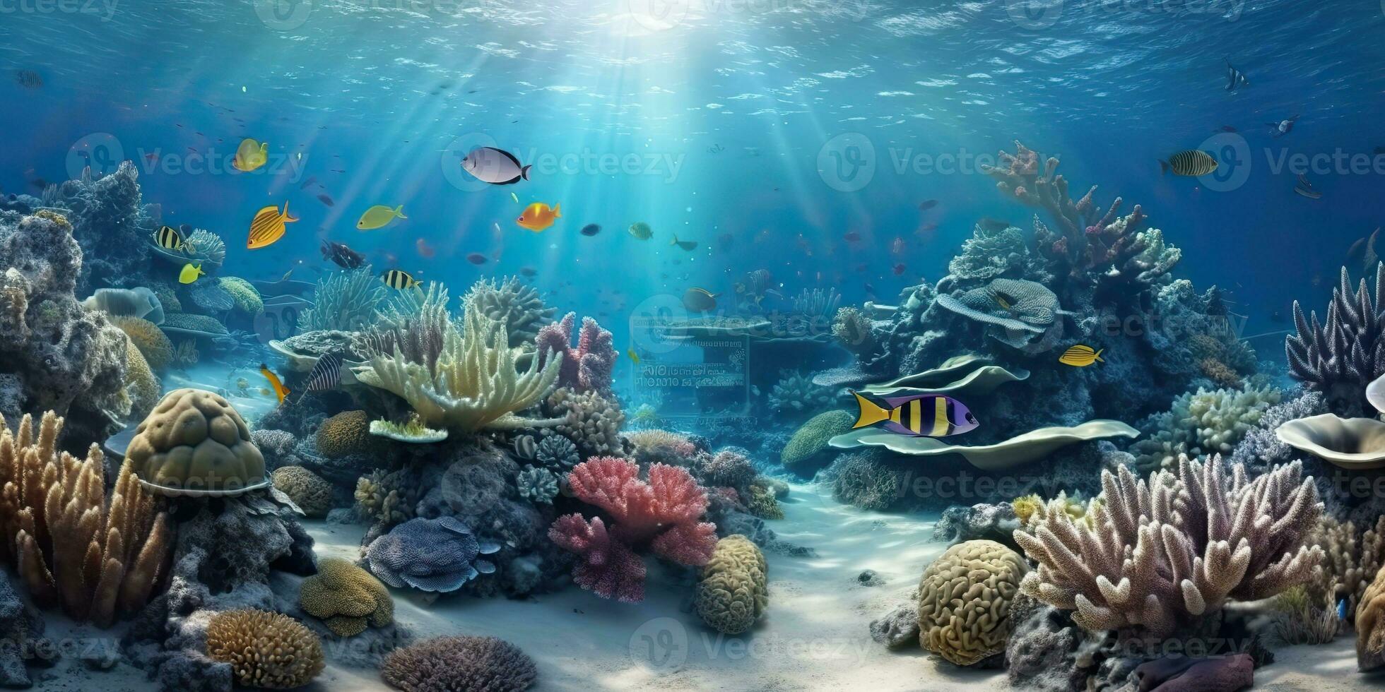 AI Generated. AI Generative. Marine nautical undersea water ocean seascape wild nature world. Diving adventure explore view. Graphic Art photo