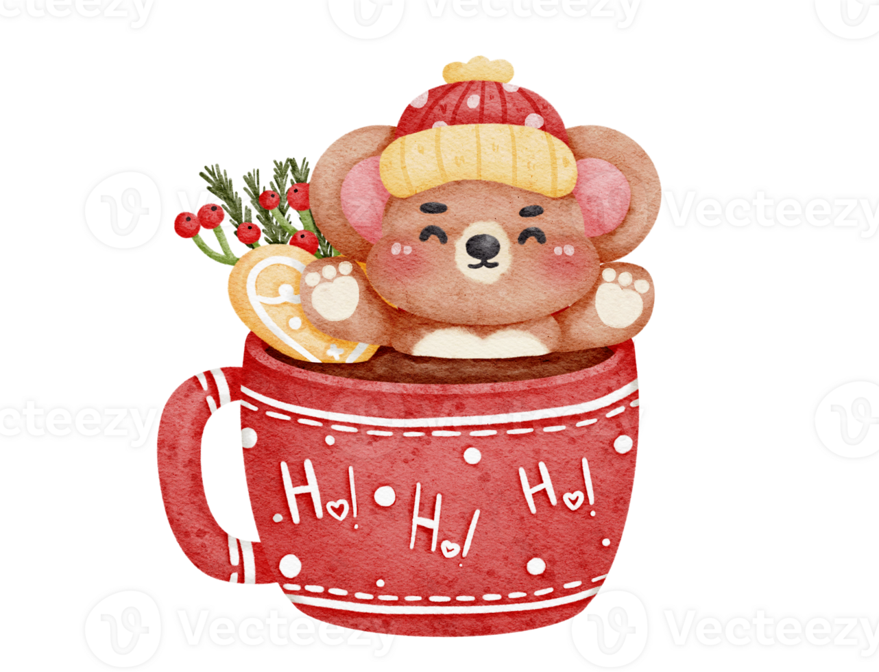 cute animal in christmas mug png