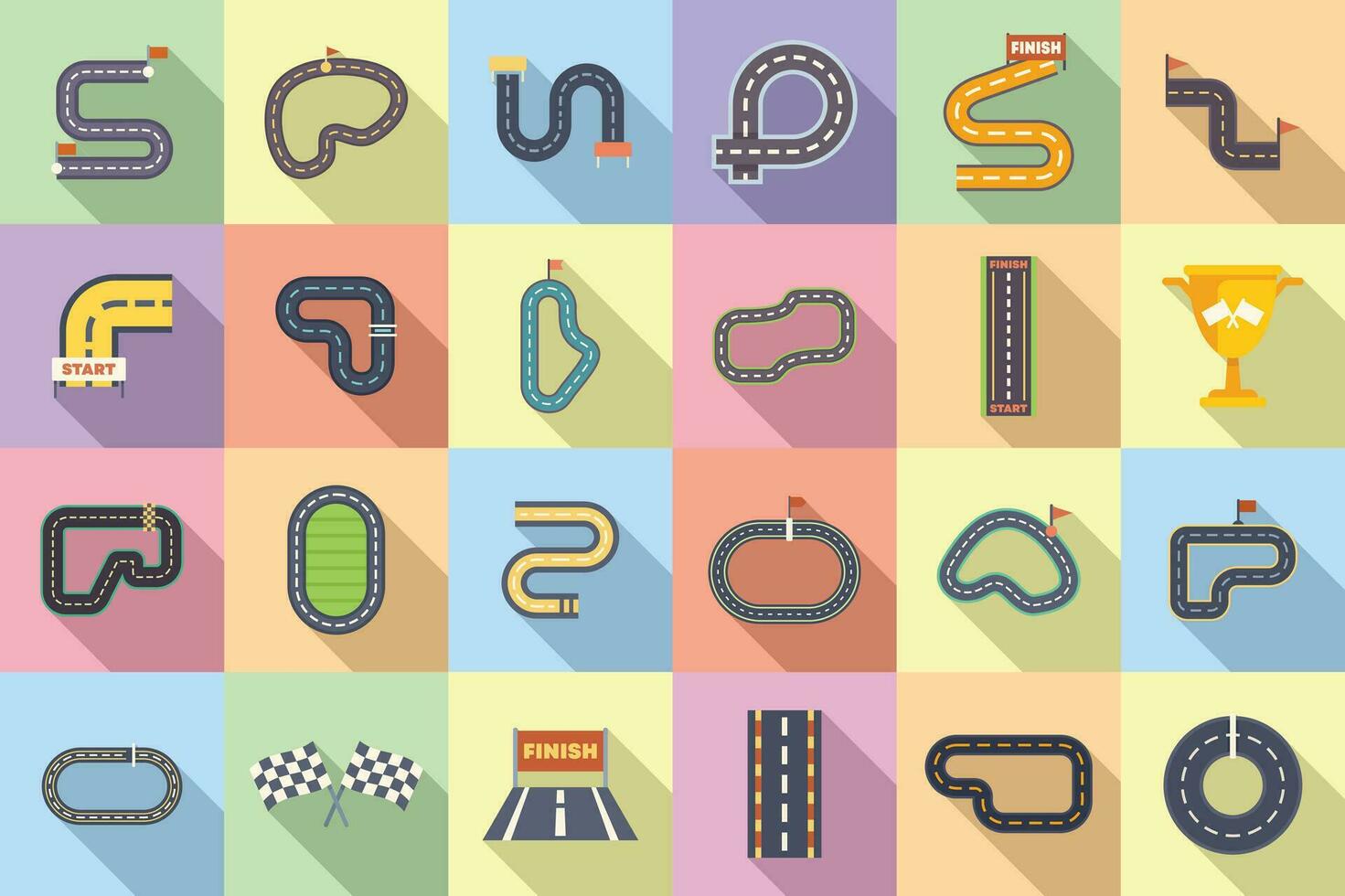 Racetrack icons set flat vector. Map track vector