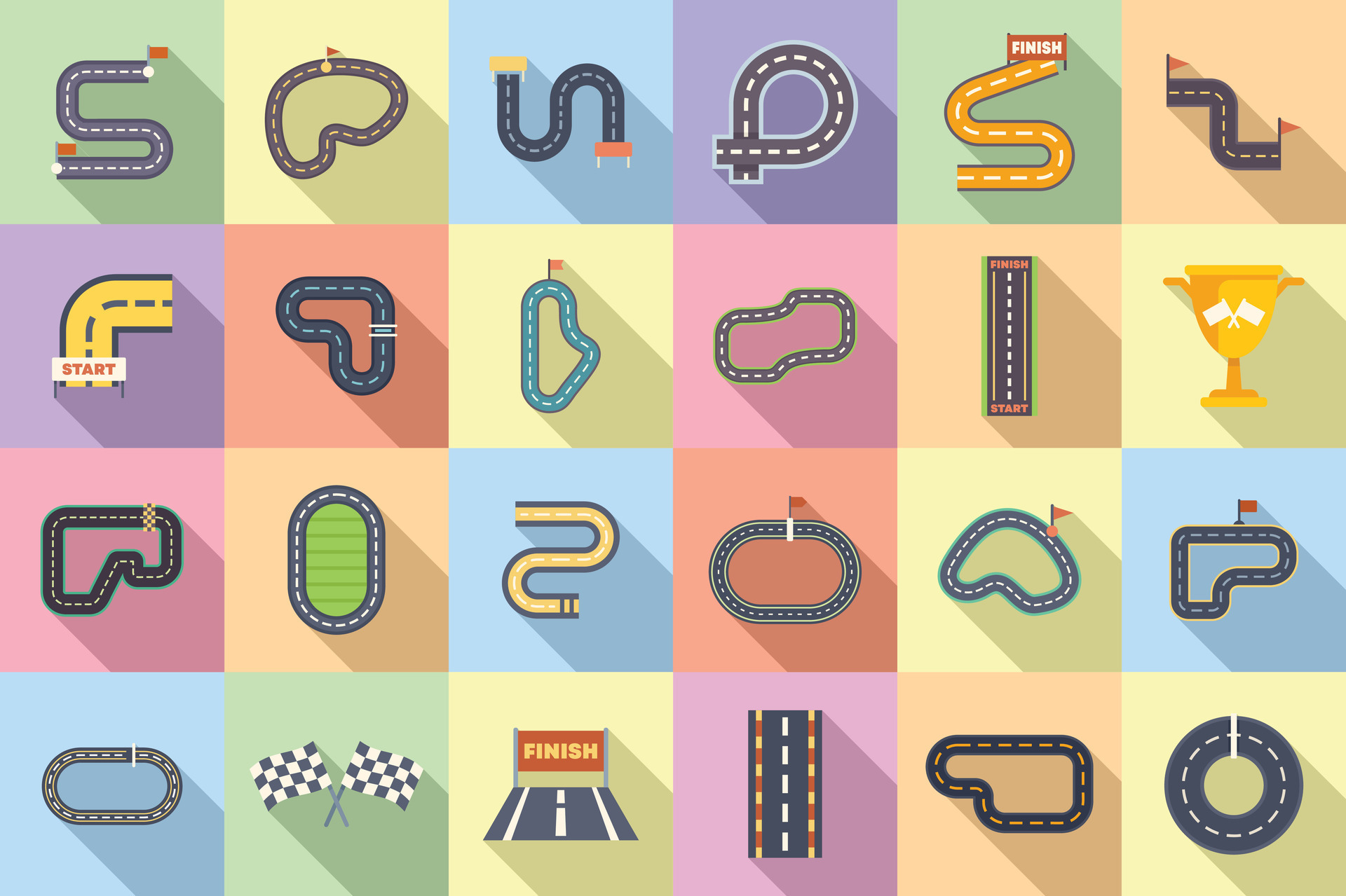 Racetrack icons set flat vector. Map track 29490705 Vector Art at Vecteezy