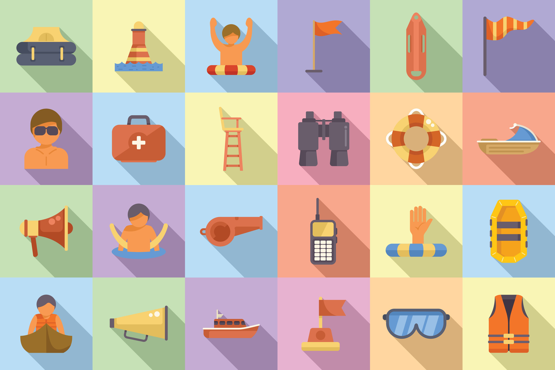 Water safety training icons set flat vector. Float help 29490713 Vector