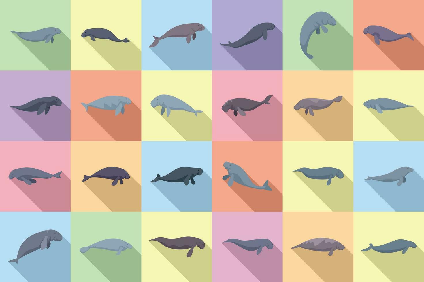Dugong icons set flat vector. Animal diving vector