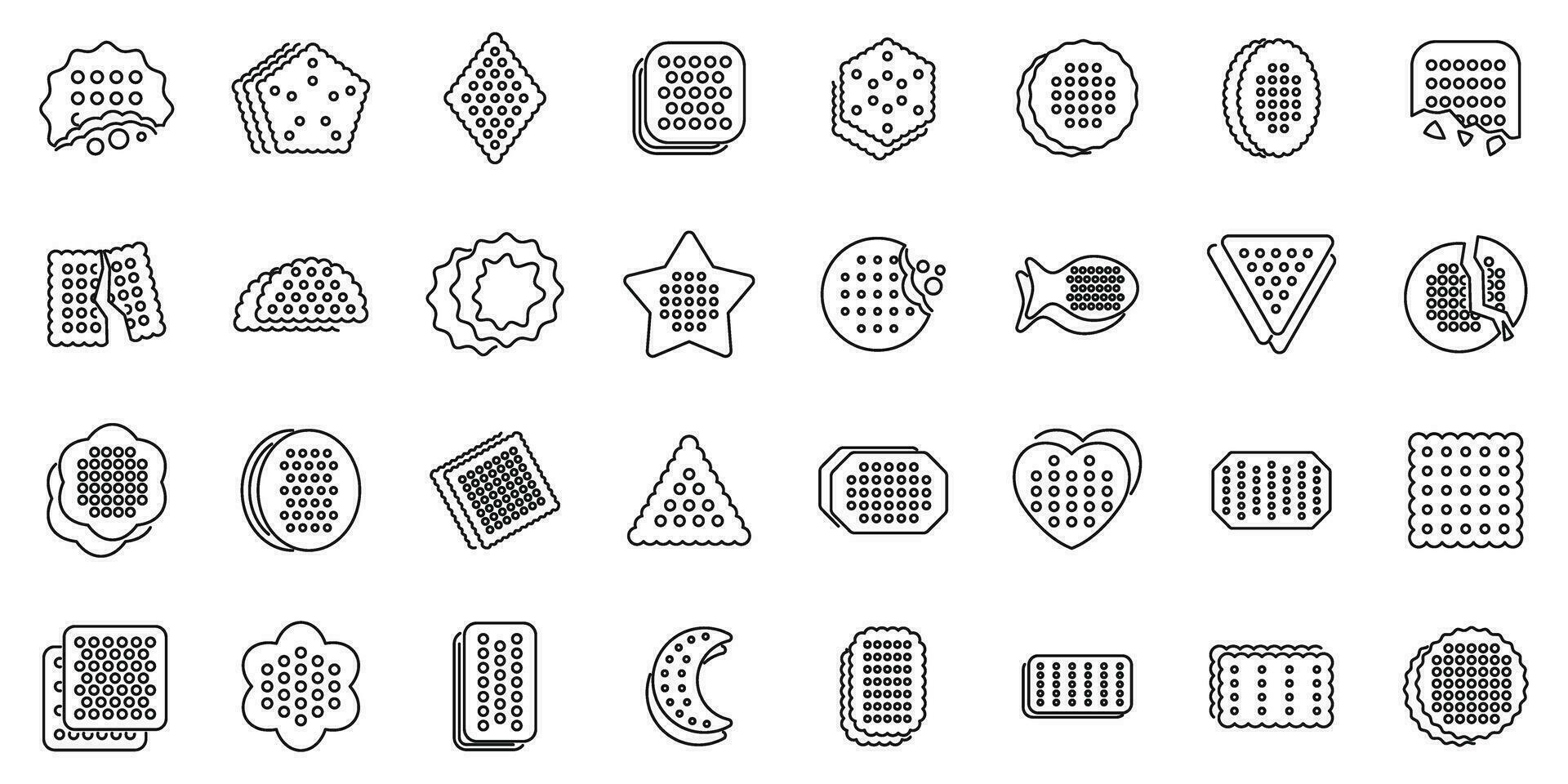 Crackers icons set outline vector. Cookie snack vector
