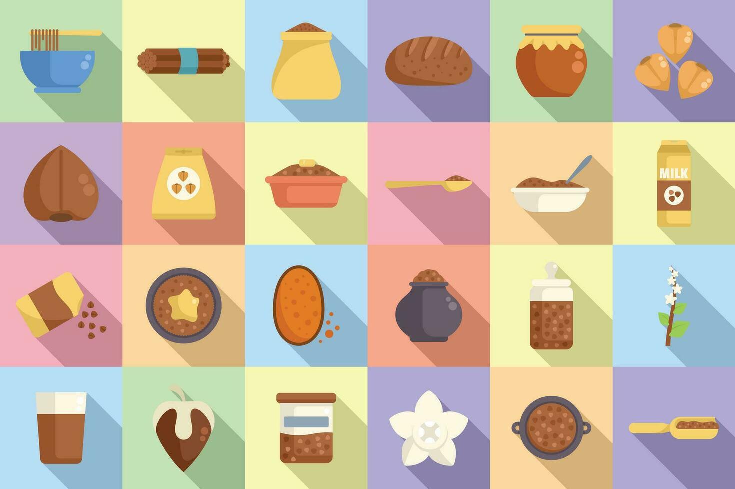 Buckwheat icons set flat vector. Agriculture cereal vector