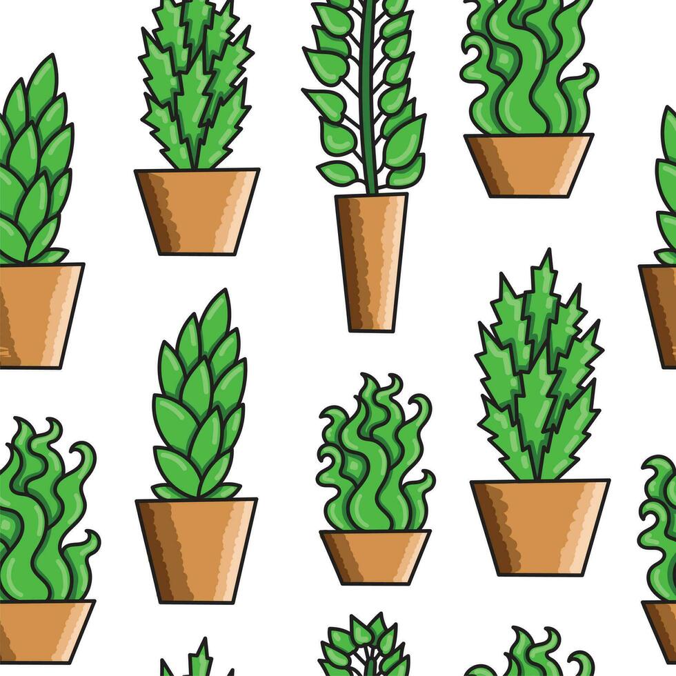 sin costura patrón, hogar plantas en ollas para imprimir, envase, textil o otro. vector