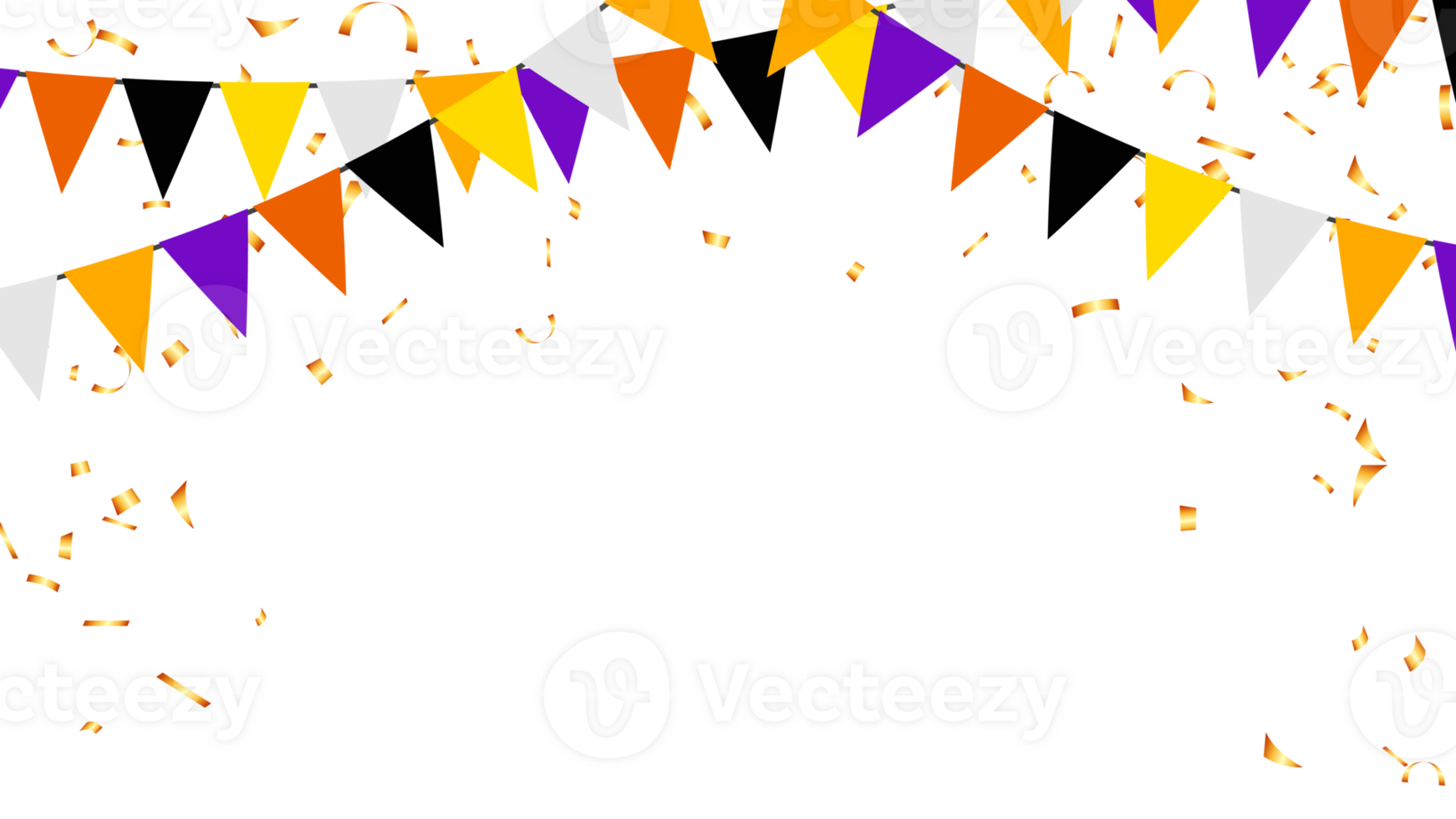 triangle pennants chain and confetti for halloween party color concept. birthday, celebration, carnival, anniversary and decoration png