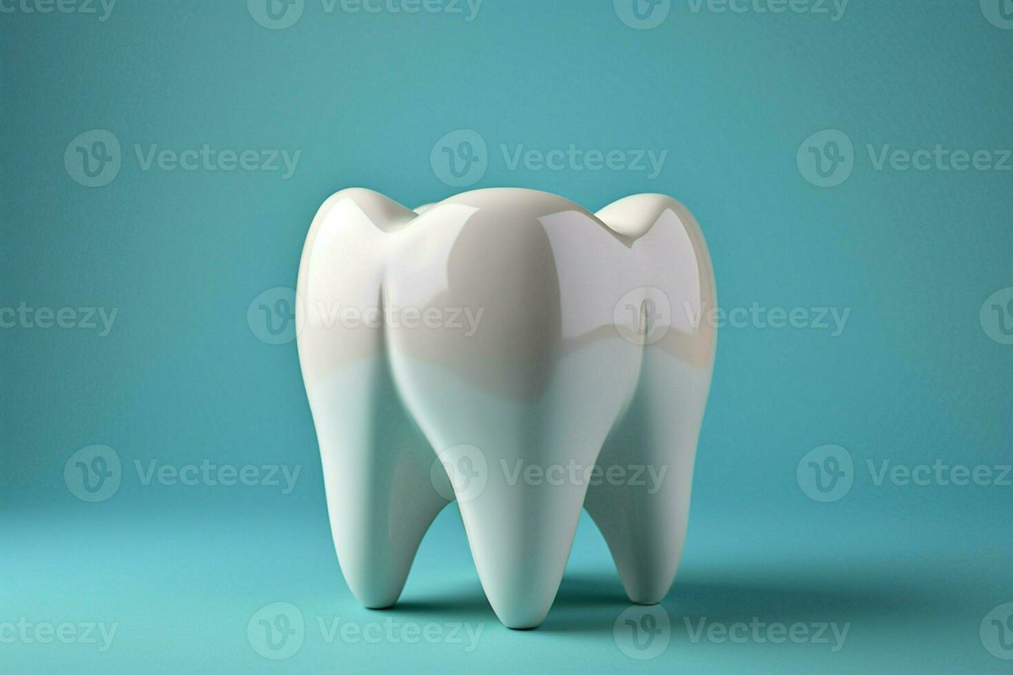 Healthy tooth model on blue backdrop signifies dental care, with ample copy space AI Generated photo