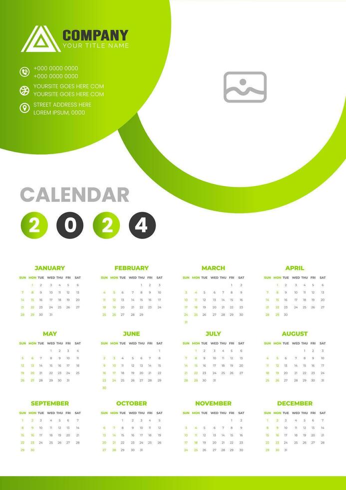 2024 pared calendario vector ilustración. semana empieza en domingo, sencillo planificador diseño plantilla, 2024 año corporativo negocio calendario diseño modelo. utilizar a muro, escritorio o negocio planificador calendario.