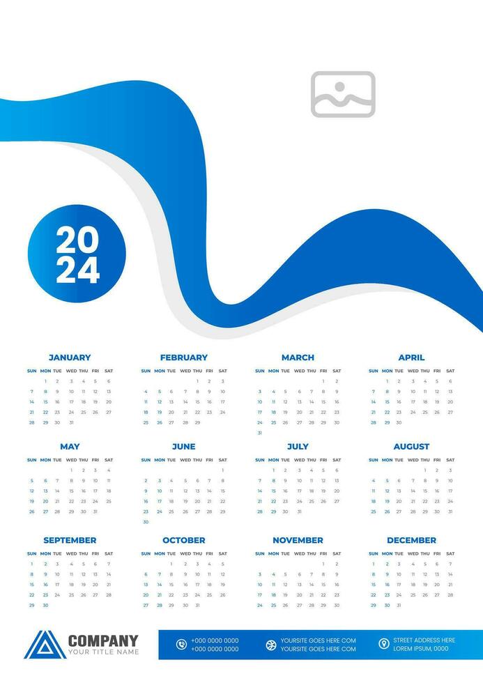 2024 wall Calendar vector illustration. week starts on Sunday, Simple planner design template, 2024 year corporate business calendar design template. use to wall, desk or business planner calendar.