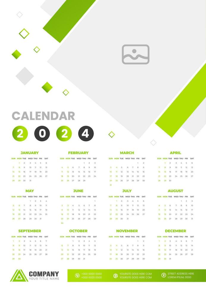 2024 pared calendario vector ilustración. semana empieza en domingo, sencillo planificador diseño plantilla, 2024 año corporativo negocio calendario diseño modelo. utilizar a muro, escritorio o negocio planificador calendario.