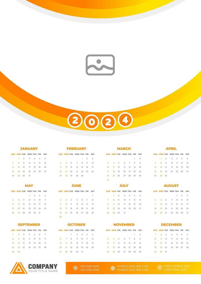 2024 wall Calendar vector illustration. week starts on Sunday, Simple planner design template, 2024 year corporate business calendar design template. use to wall, desk or business planner calendar.