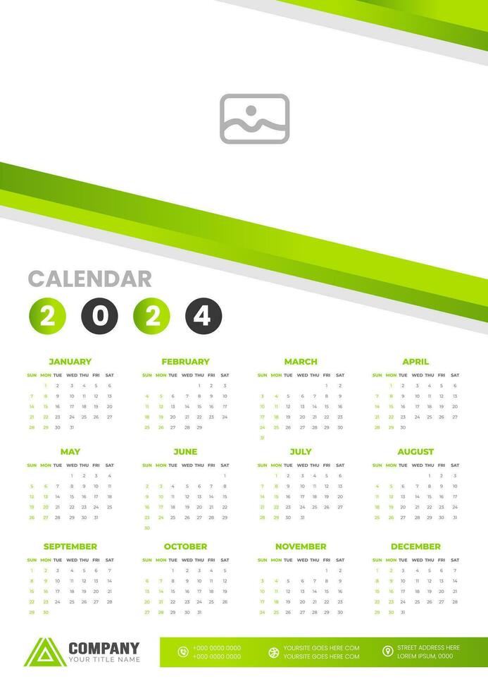 2024 wall Calendar vector illustration. week starts on Sunday, Simple planner design template, 2024 year corporate business calendar design template. use to wall, desk or business planner calendar.