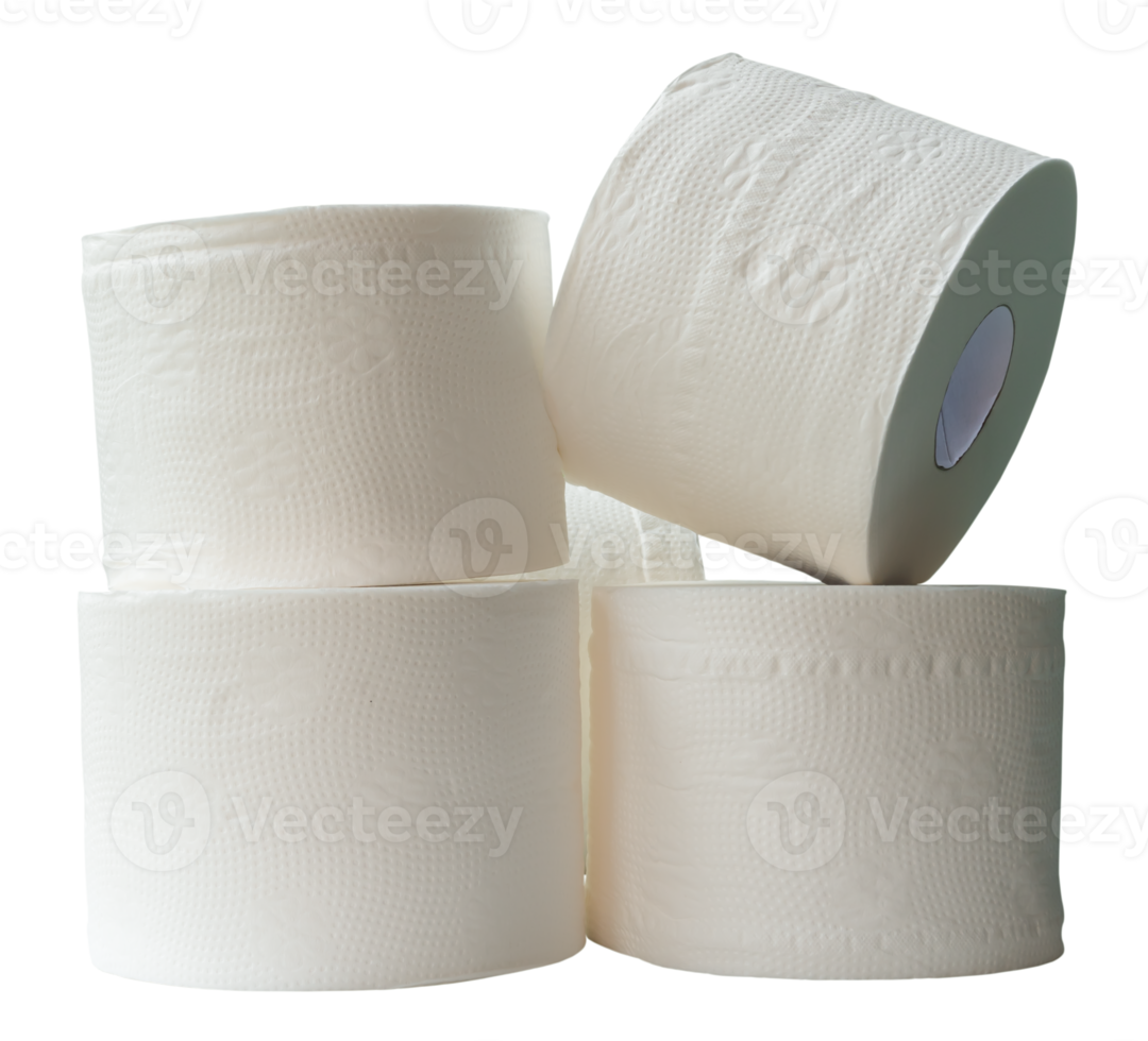 Five rolls of white tissue paper or napkin in stack isolated with clipping path in png file format