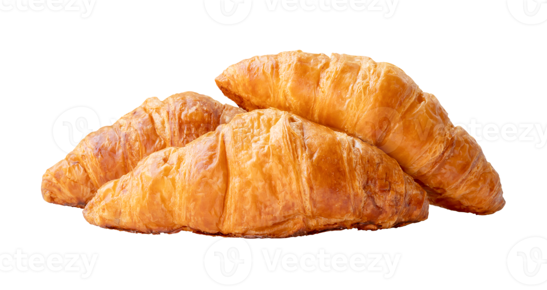 Three pieces of croissant in stack isolated with clipping path in png file format