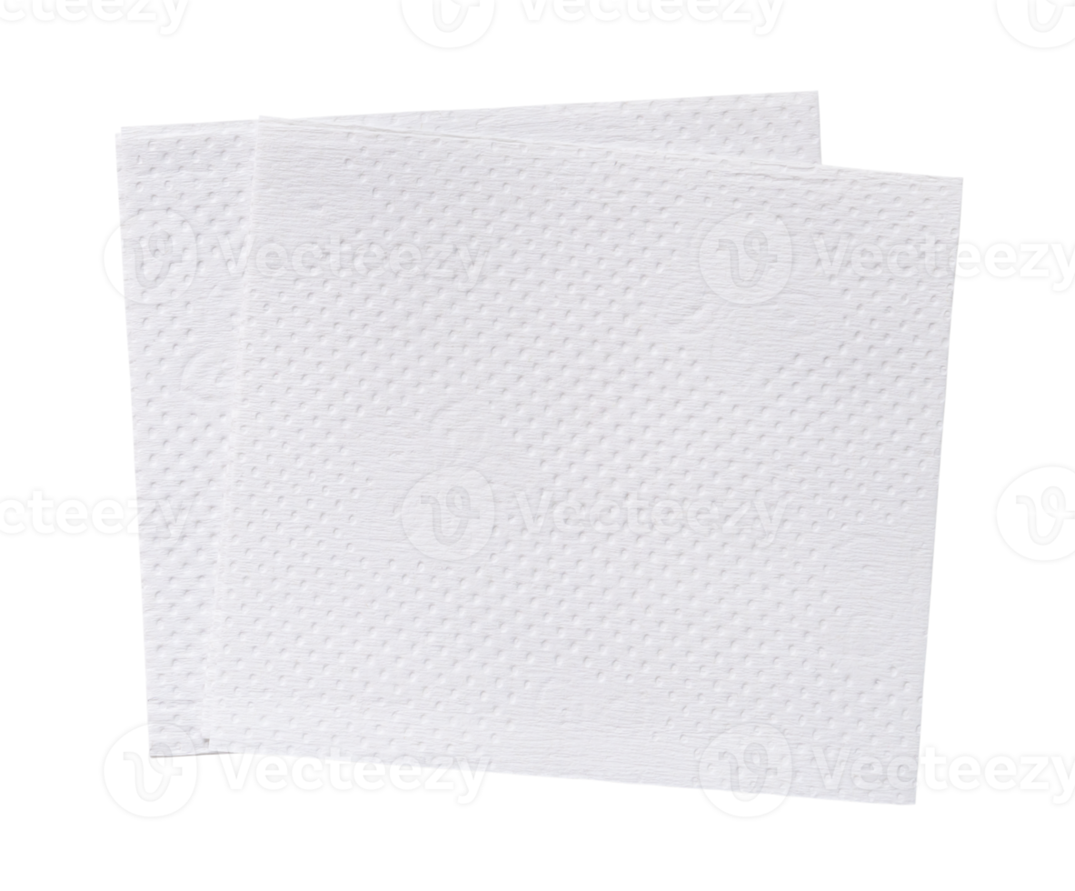 Top view of two folded pieces of white tissue paper or napkin in stack isolated with clipping path in png file format