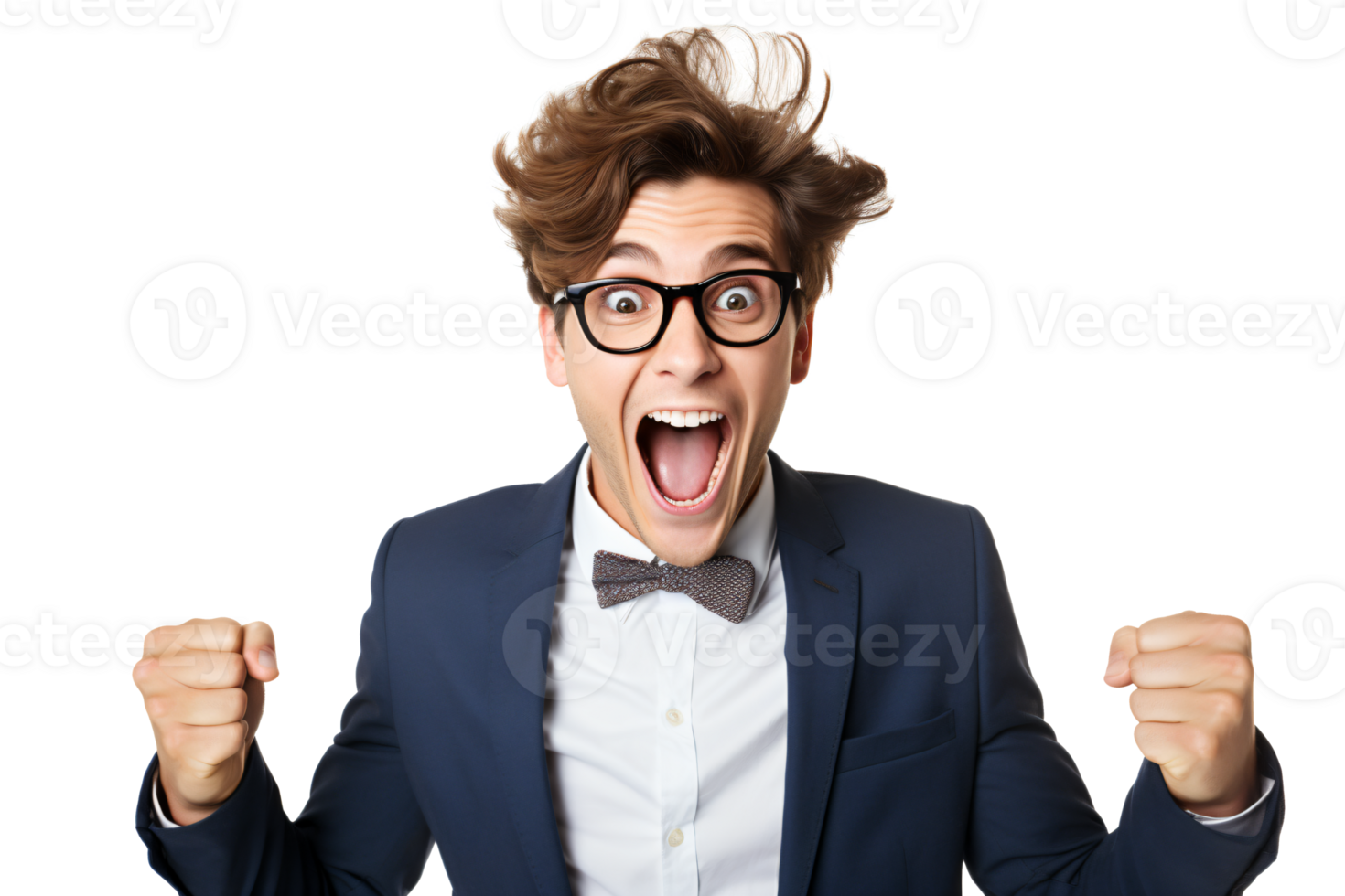 Young Businessman Excite and Exhilarate with Emotionally Complex on Transparent Background -  AI Generated png