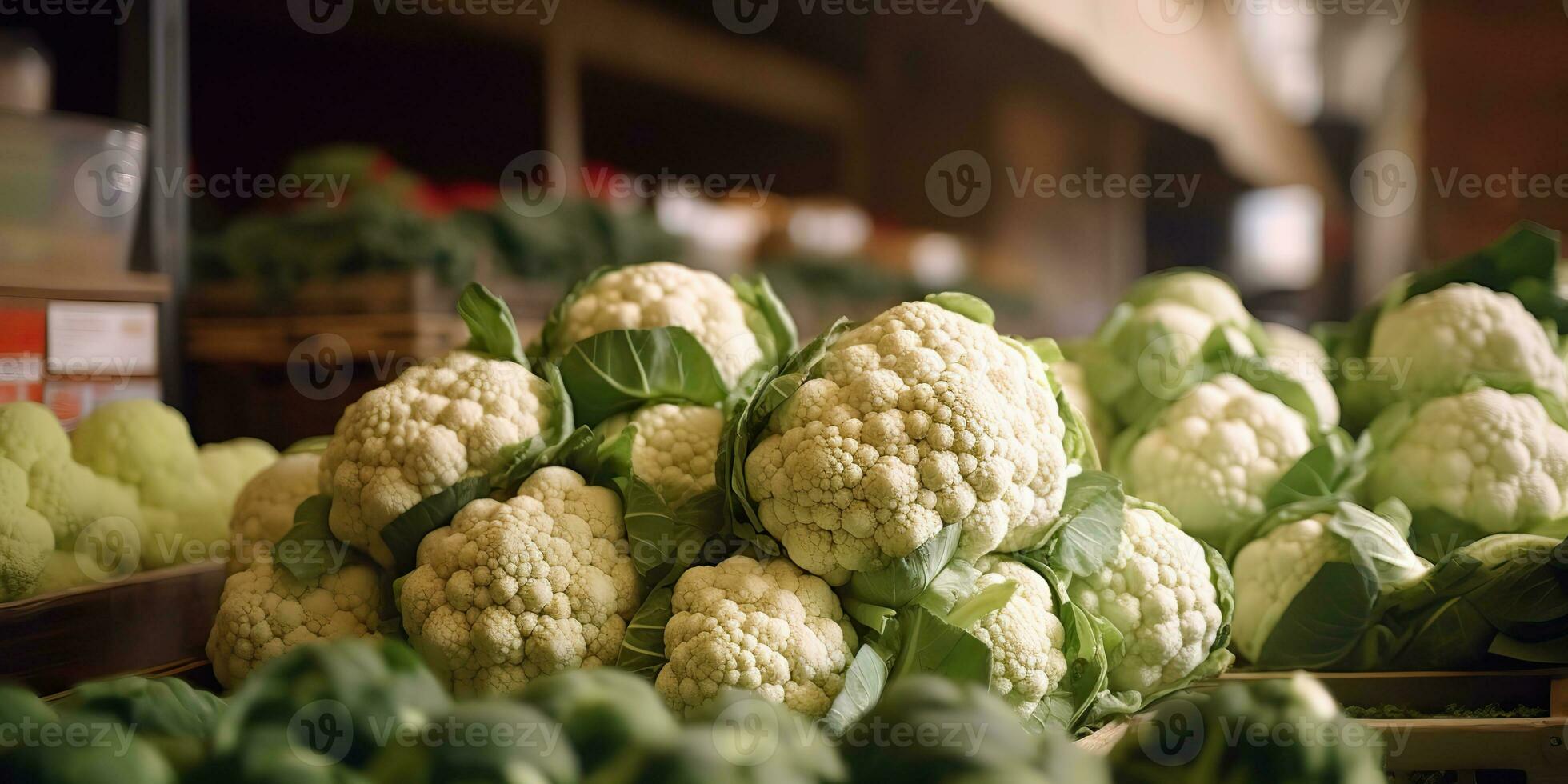 AI Generated. AI Generative. Fresh green white eco organic cauliflower vegetable food. Store promotion background. Graphic Art photo