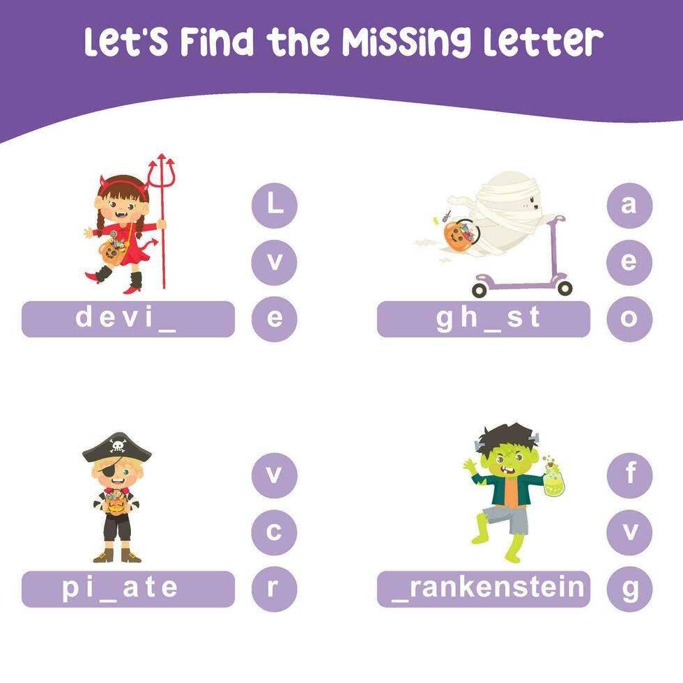 Complete the words worksheet. Writing practice worksheet. Writing activity for children. vector