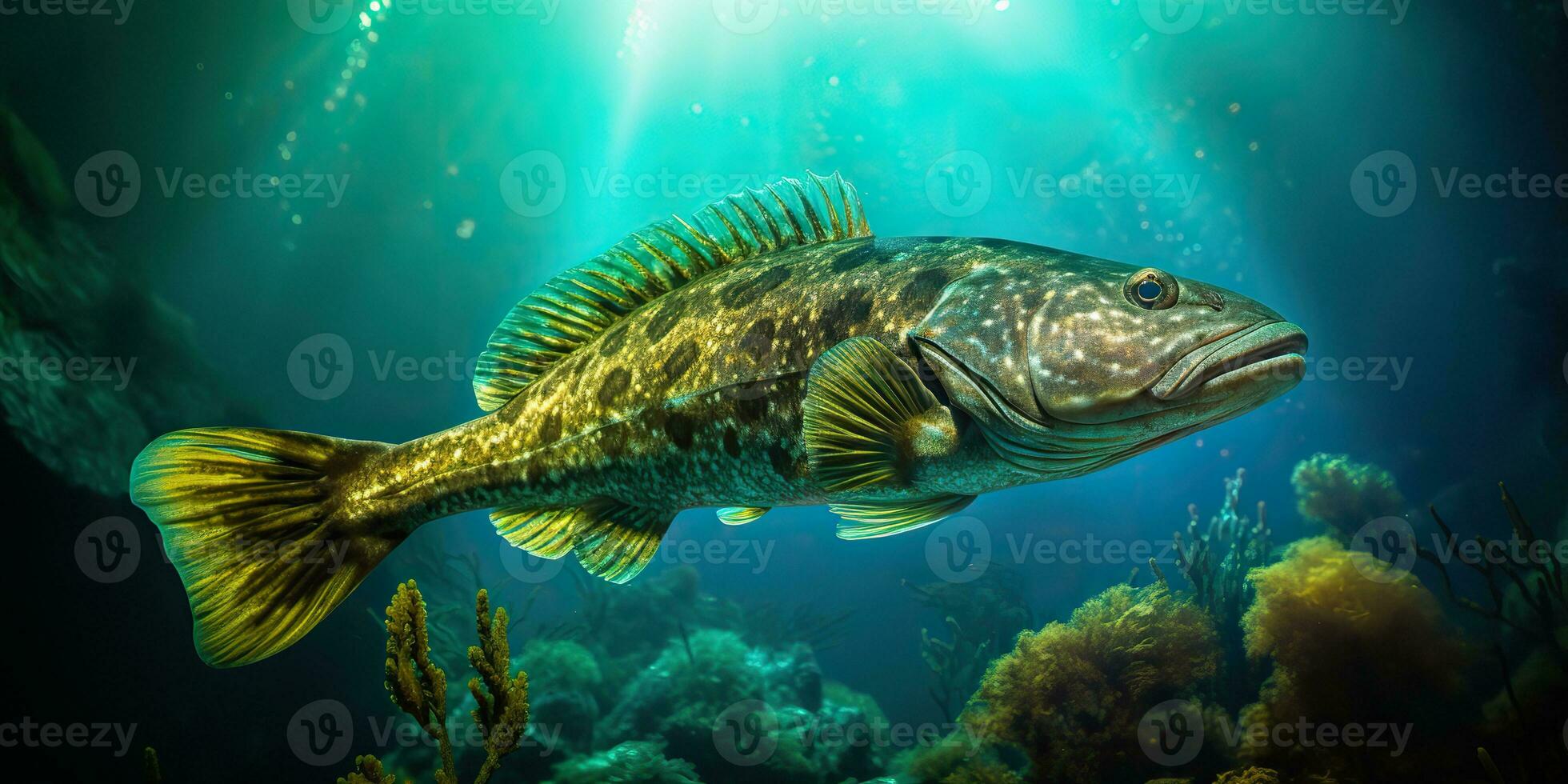 AI Generated. AI Generative. Realistic photo illustration of atlantic cod fish. Fishing underwater wild nautical world. Graphic Art