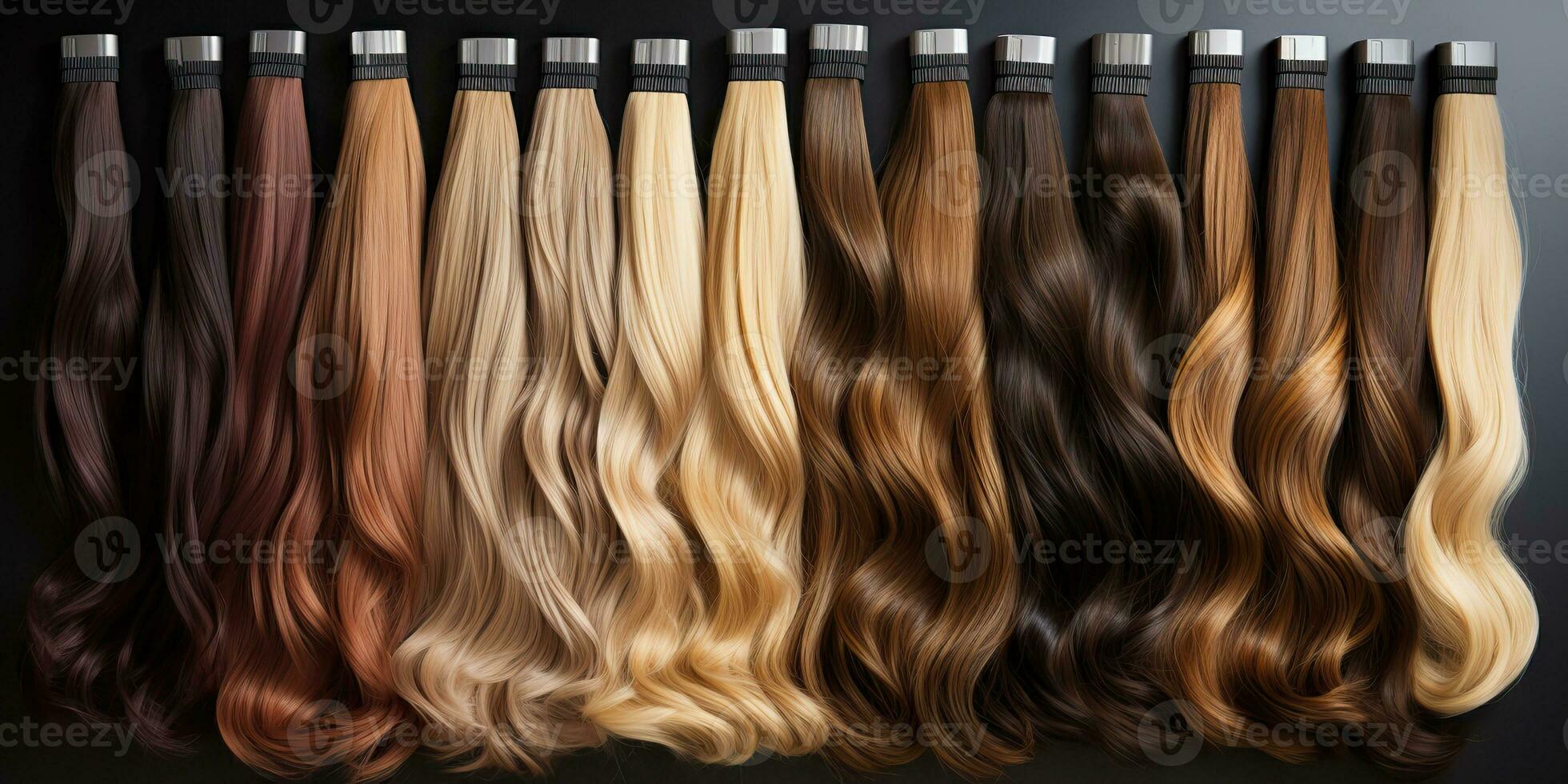 AI Generated. AI Generative. Beautiful salom makeup beauty hair extrension different colors. Mock up background. Graphic Art photo