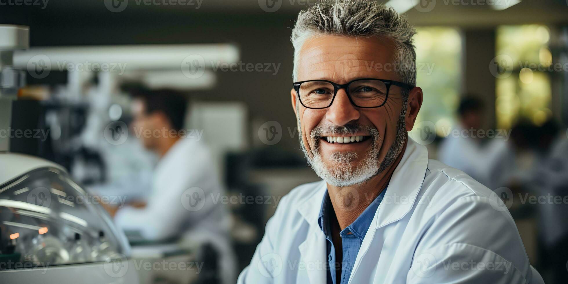 AI Generated. AI Generative. Adult male man doctor dentist face portrait at work place. Health care hospital center. Graphic Art photo