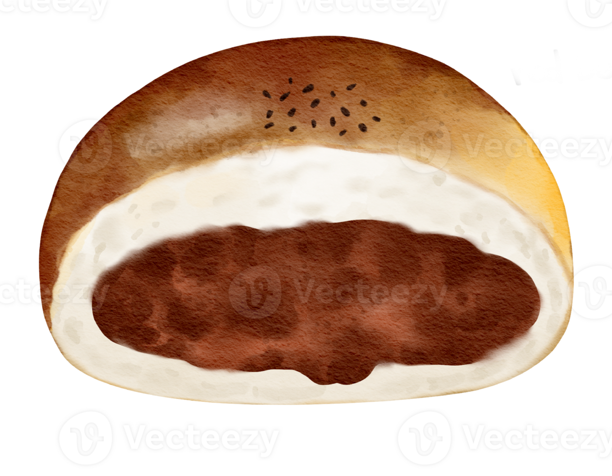 Watercolor red bean bun Hand drawn watercolor illustration isolated element png