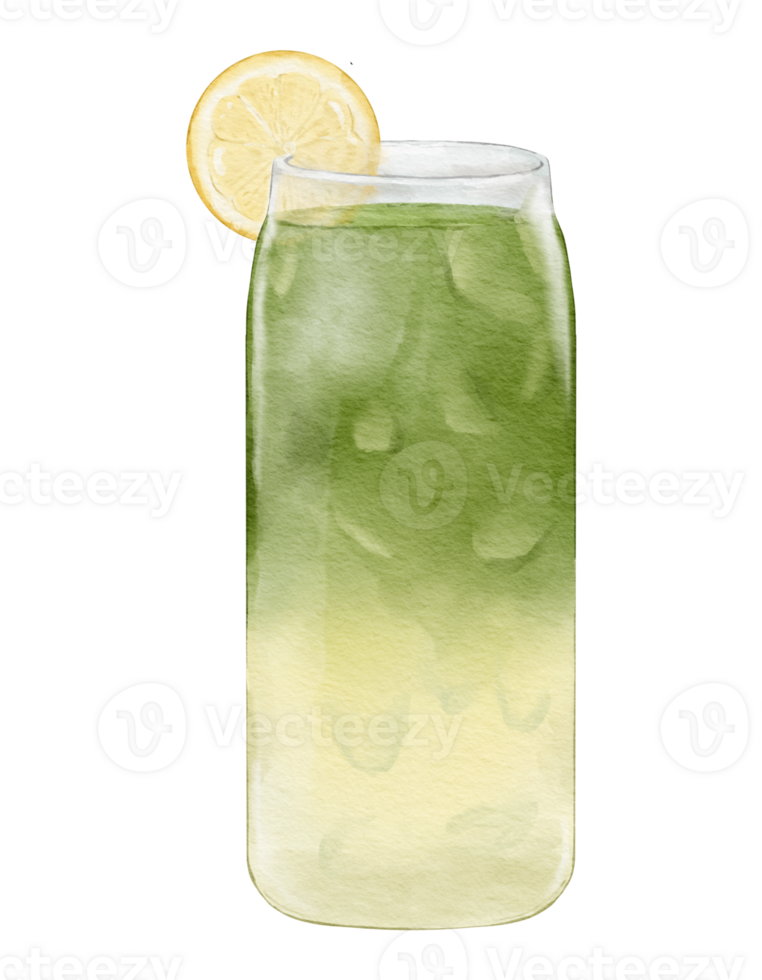 Watercolor matcha lemonade watercolor illustration isolated element png
