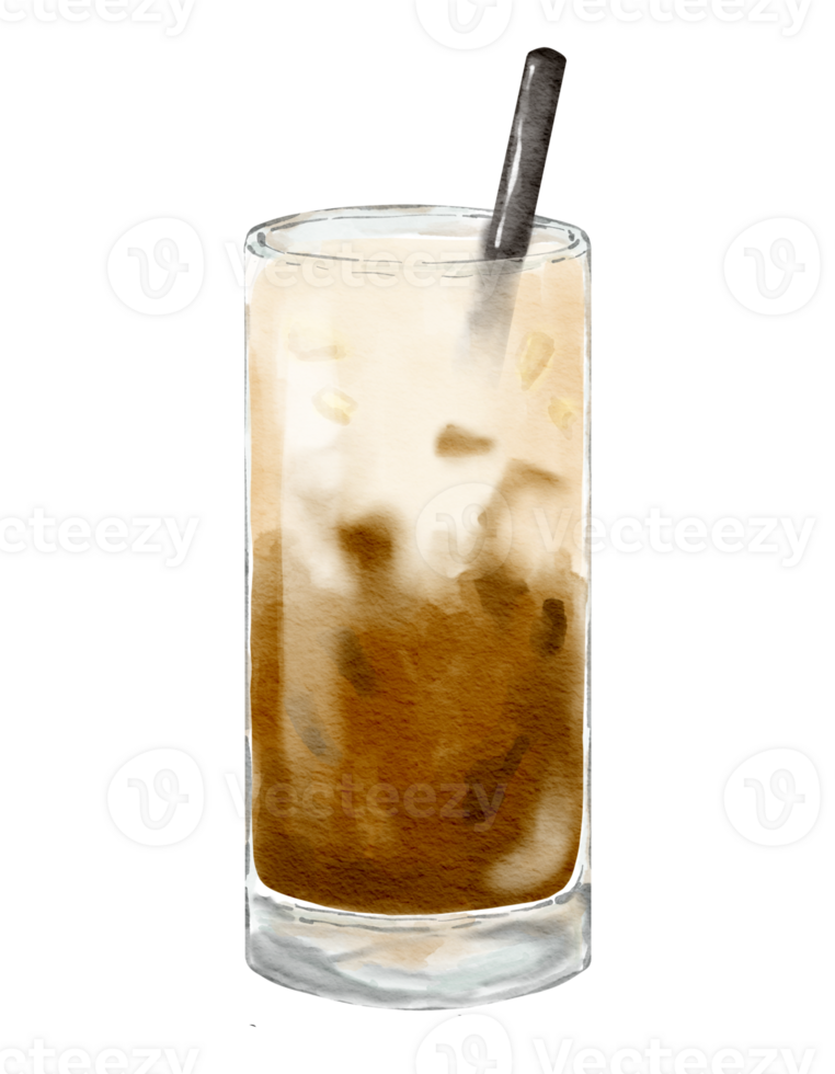 Watercolor iced vanilla latte  watercolor illustration isolated element png