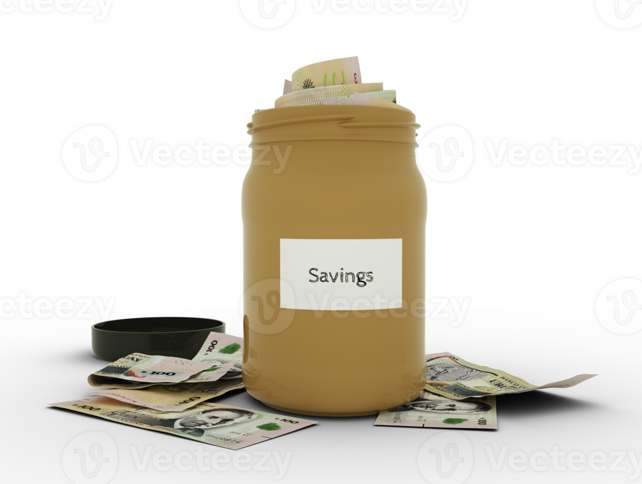 3D rendering of 100 Uruguayan Peso Uruguayo notes in savings container. container filled to the top with Uruguayan currency notes png
