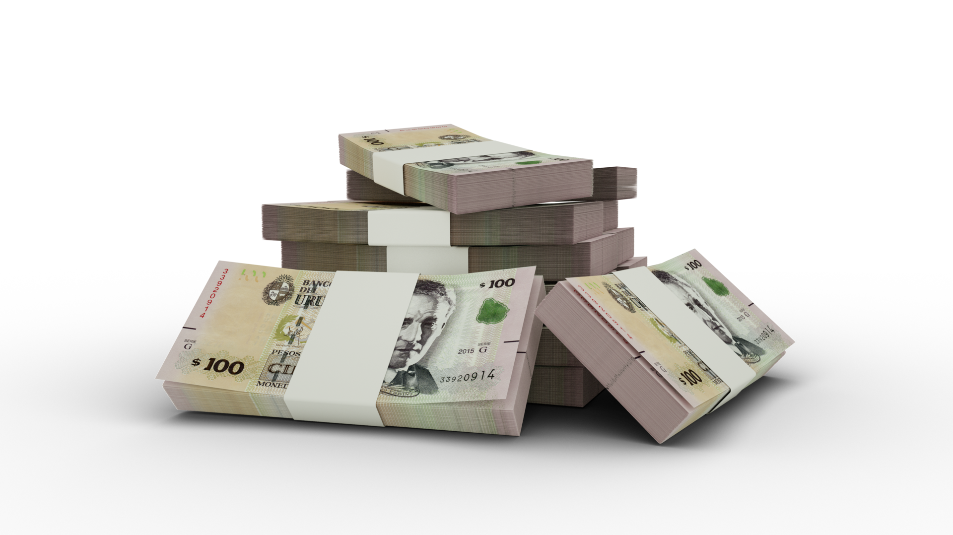 3d Rendering Of Stack Of 100 Uruguayan Peso Uruguayo Notes Bundles Of 3d Rendering Of Stack Of 100 Uruguayan Peso Uruguayo Notes Bundles Of