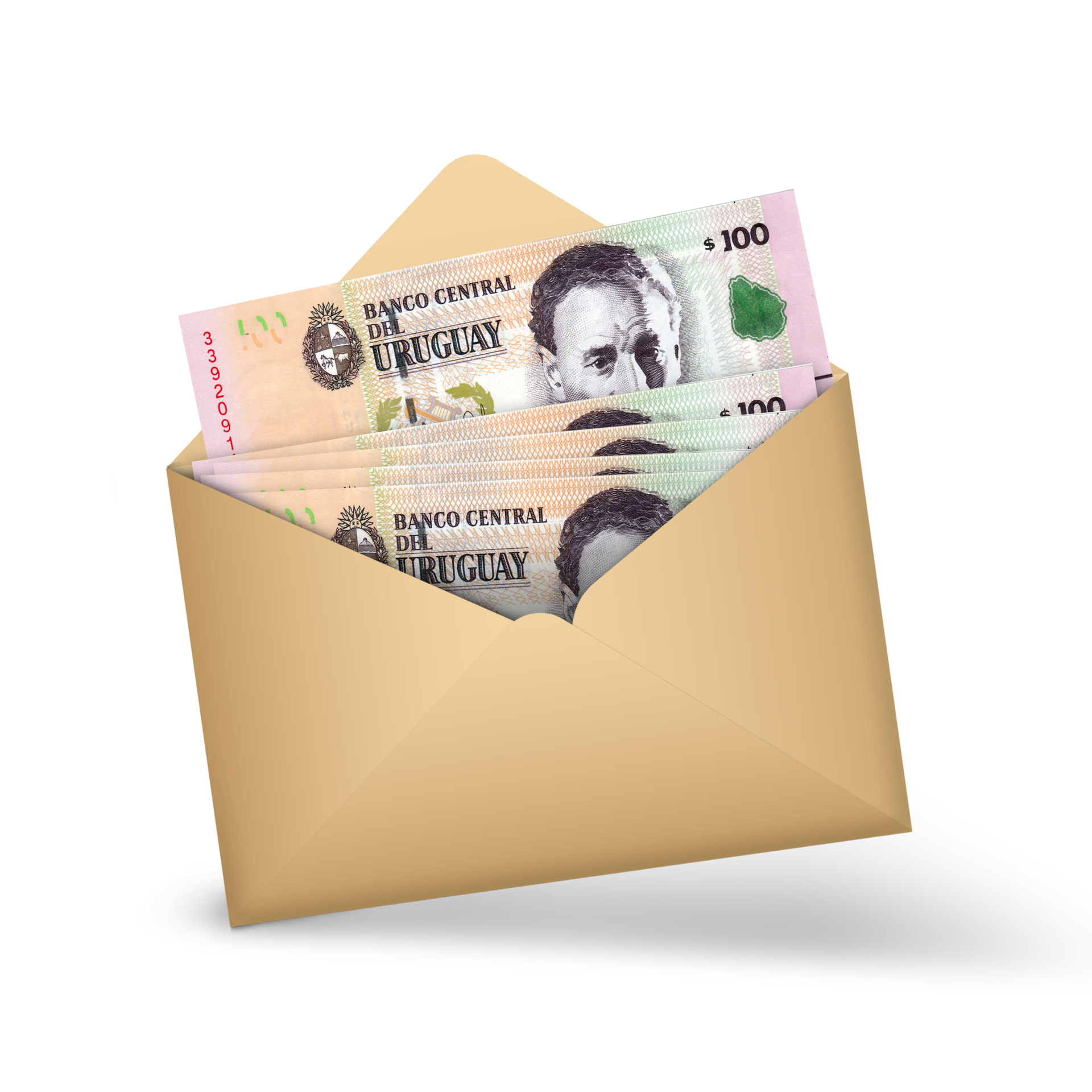 Uruguayan Peso Uruguayo Notes Inside An Open Brown Envelope 3D uruguayan-peso-uruguayo-notes-inside-an-open-brown-envelope-3d