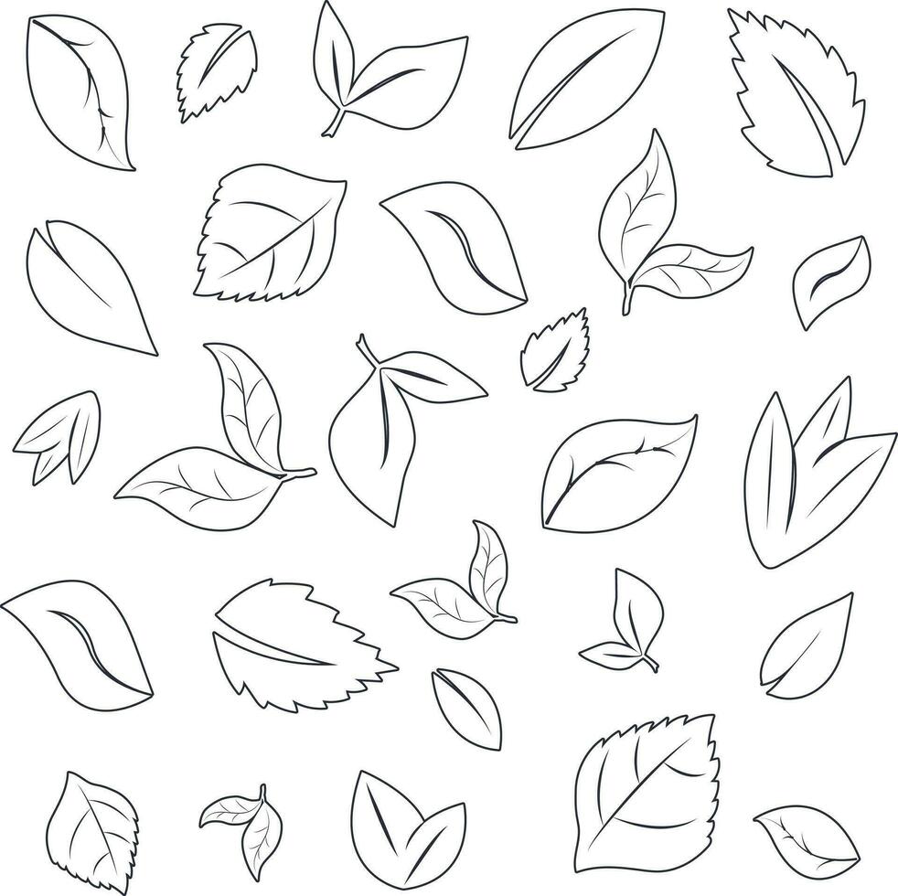 sketch seamless pattern leaves on a white background vector