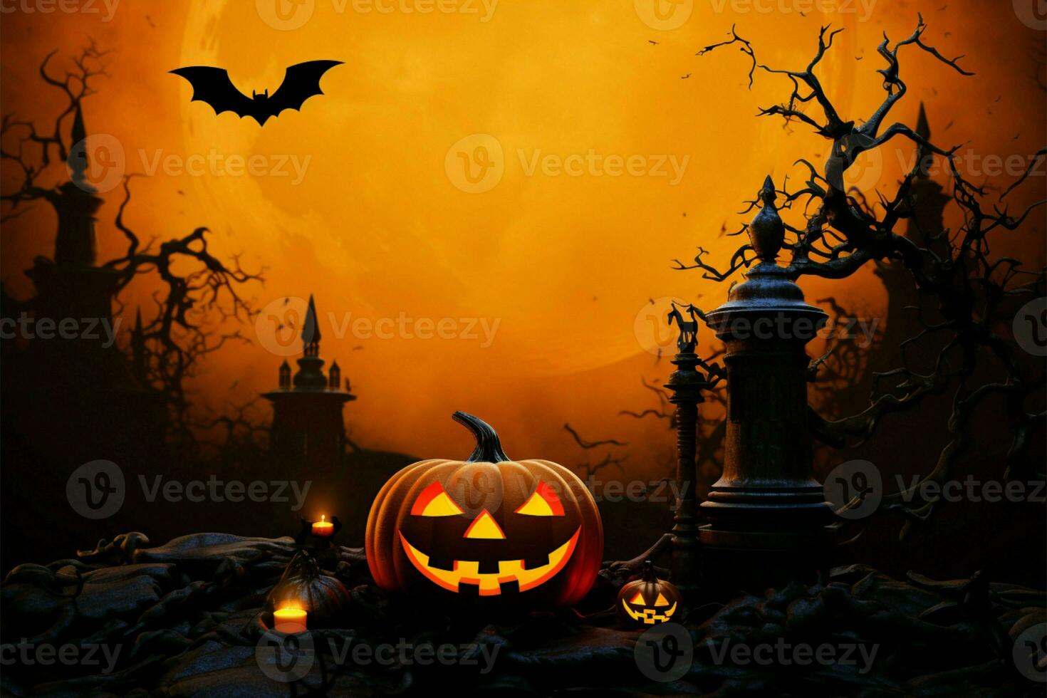 3D rendered product podium on a captivating Halloween themed background AI Generated photo