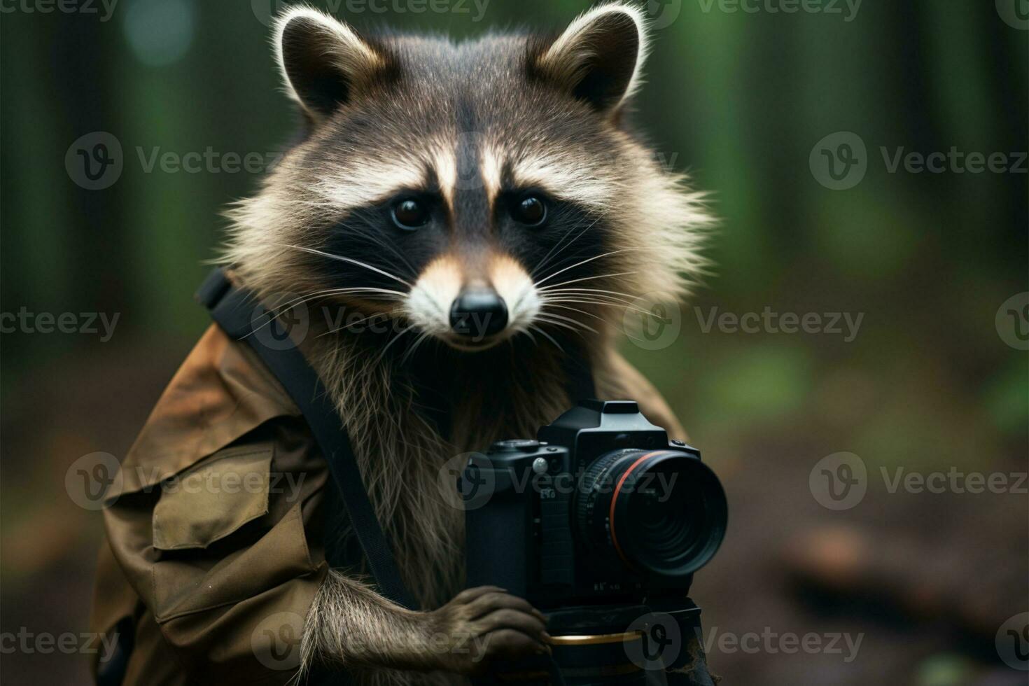 Solitary raccoon photographer, preserving blurred memories of serene seclusion AI Generated photo