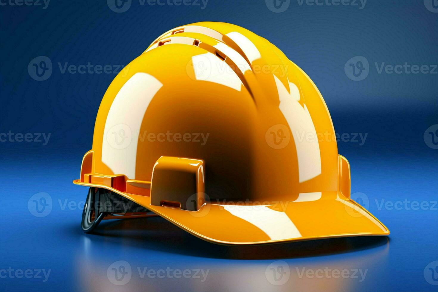 Yellow safety helmet pops against 3D rendered blue backdrop, creating impactful contrast AI Generated photo