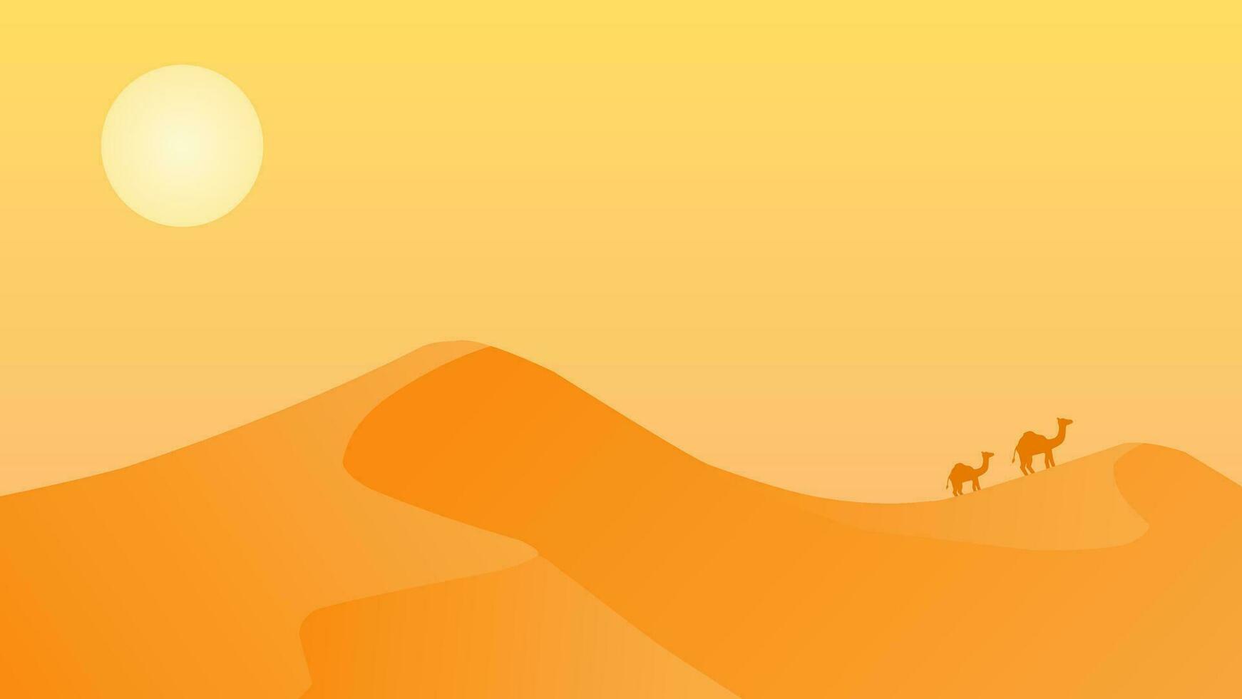 Arabian desert landscape vector illustration. Hot and dry in trade wind desert landscape. Subtropical desert landscape for background, wallpaper or landing page