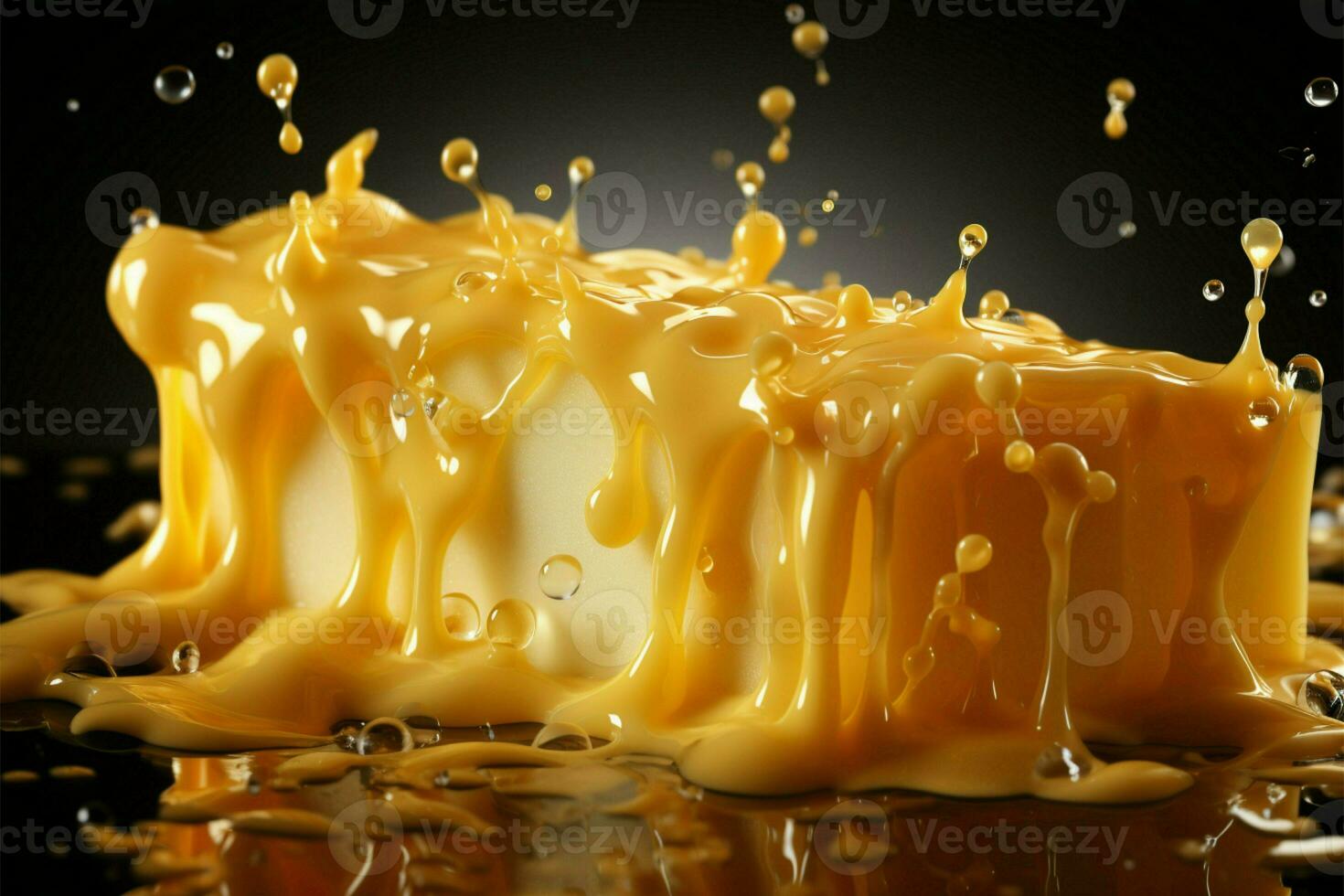 Derretido queso Cheddar aislado, queso chapoteo congelado en tiempo, Perfecto para cautivador anuncios ai generado foto