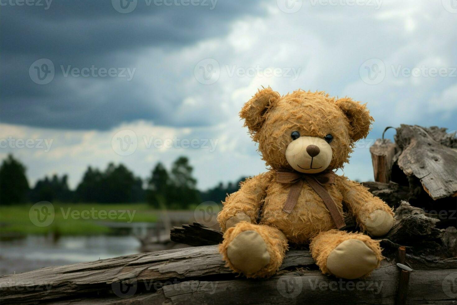 Vintage bear doll, a somber companion from a bygone era AI Generated photo