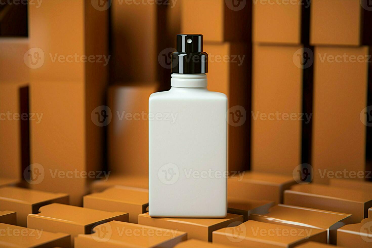 Lotion bottle placed beside a neatly arranged cardboard packaging AI Generated photo