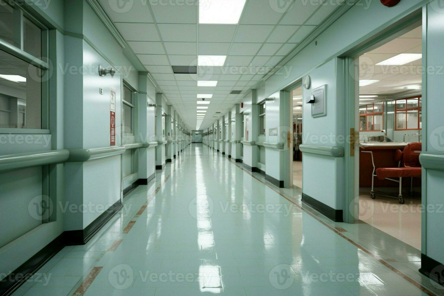 Softened backdrop, Hospital corridors focus gently blurs into serene visual harmony AI Generated photo